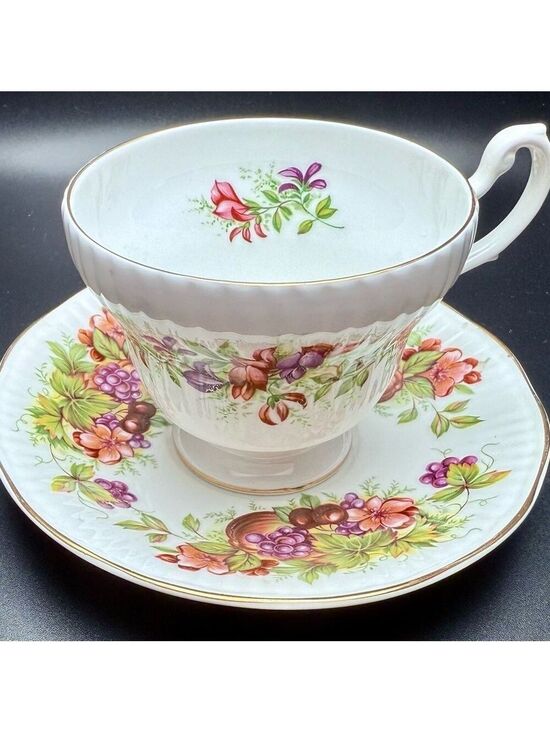 Royal Minster Other - Royal Minster Teacup & Saucer – Harvest Fruits & Flowers – Vintage, England